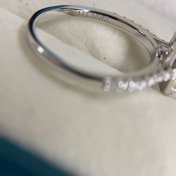 💯% AUTHENTIC!!!  Halo Emerald Cut Moissanite Engagement Ring - Picture 9 of 15